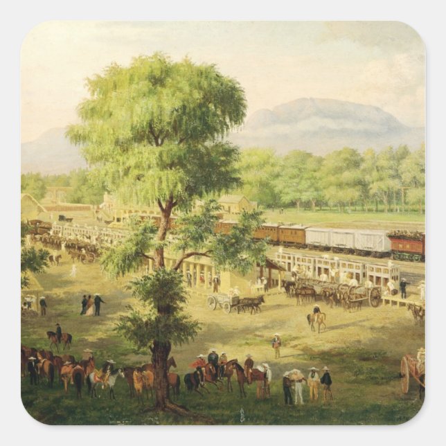 Adesivo Quadrado Linha ferroviária no Vale do México, 1869 (Frente)