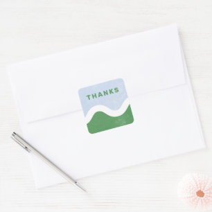 Adesivo Quadrado Linha Wavy Obrigado Envelope Selo - Verde