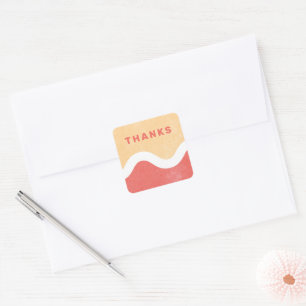 Adesivo Quadrado Linha Wavy Obrigado Envelope Selo - Vermelho