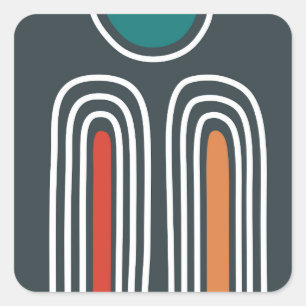 Adesivo Quadrado Linhas brancas arco-íris em trabalho de arte azul