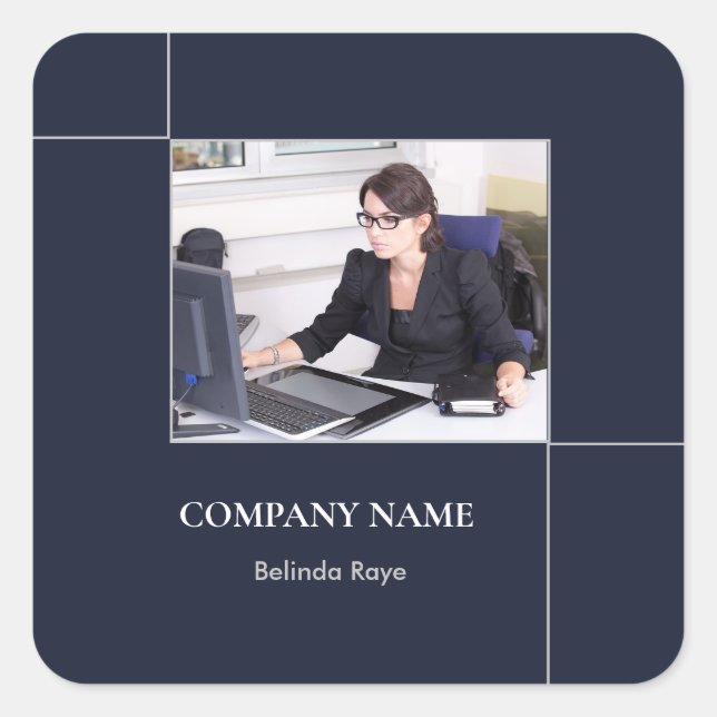 Adesivo Quadrado Linhas de foto personalizadas azuis (Frente)