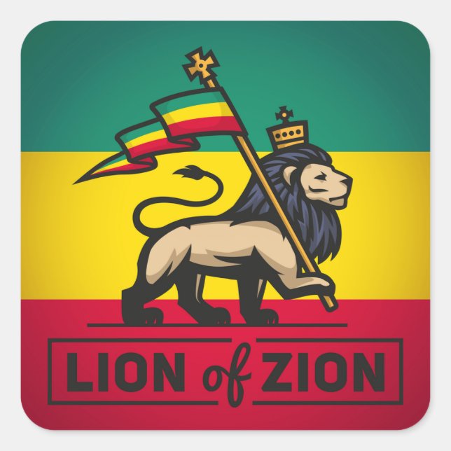 Adesivo Quadrado Lion of Zion - Haile Selassie Rastafari bordador - (Frente)