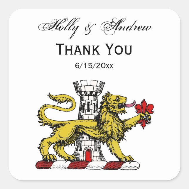 Adesivo Quadrado Lion Tower Fleur de Lis Crest Emblem C (Frente)