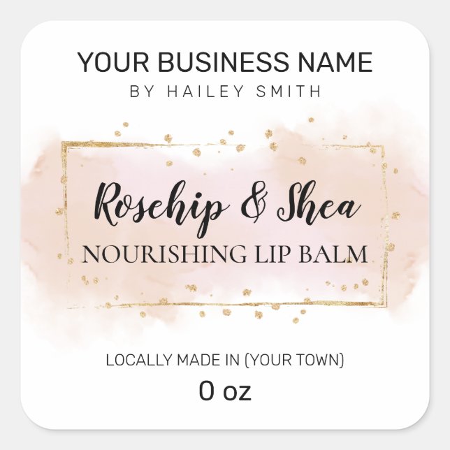 Adesivo Quadrado Lip Balm De Lip Rosa Rosa Cor D-D-Água (Frente)