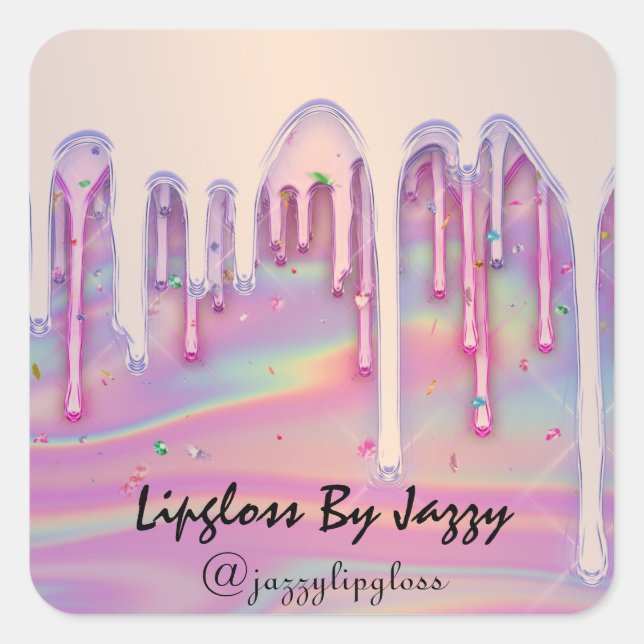 Adesivo Quadrado Lipgloss Makeup Pink Rose Drivers Holograph (Frente)