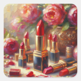 Adesivo Quadrado Lipstick e flores - pintura impressionista