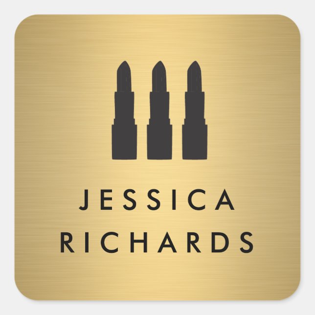 Adesivo Quadrado Lipstick Trio sobre punhos de maquiagem Dourados f (Frente)