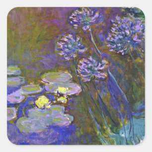Adesivo Quadrado Lírios de água de Monet e Agapanthus