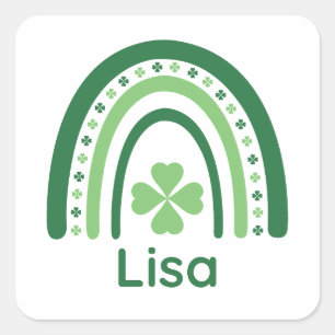 Adesivo Quadrado Lisa Nome Clover Boho Arco-íris
