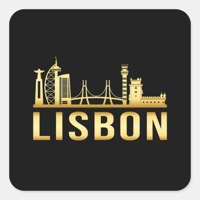 Adesivo Quadrado Lisboa Portugal Cidade Skyline Cityscape Funny Gif (Frente)