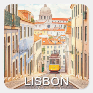 Adesivo Quadrado Lisboa Portugal Pantheon Alfama Watercolor