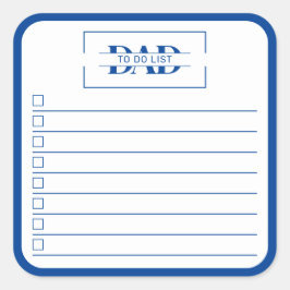 Adesivo Quadrado Lista de Tarefas Azul Moderna com Monograma 'Pai'