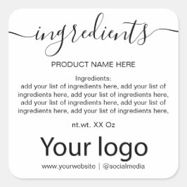 Adesivo Quadrado Lista Simples de Ingredientes Pretos e Brancos Min