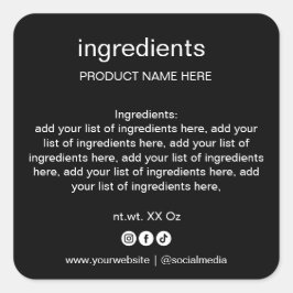 Adesivo Quadrado Lista Simples de Ingredientes Pretos e Brancos Min