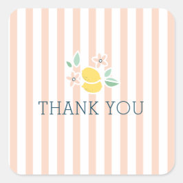 Adesivo Quadrado Listras Cor-de-rosa com limão giro Muito Obrigado