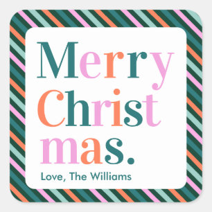 Adesivo Quadrado Listras Divertidas Feliz Natal