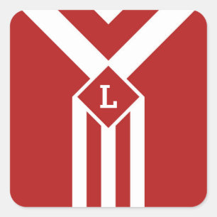 Adesivo Quadrado Listras e vigas brancas no vermelho com monograma