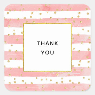 Adesivo Quadrado Listras Leves Rosa   Faux Dourada Confetti Obrigad