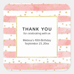 Adesivo Quadrado Listras Leves Rosa   Faux Dourado Confetti