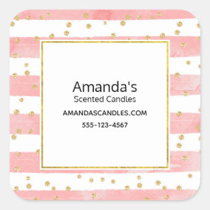 Adesivo Quadrado Listras Leves Rosa   Faux Dourado Confetti Busines