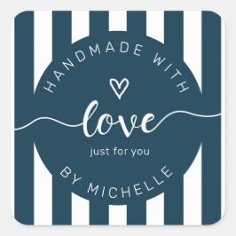 Adesivo Quadrado listras modernas feitas à mão com monograma de amo