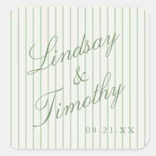 Adesivo Quadrado Listras Verde Sage Casamento Retro Favor