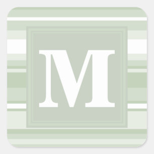 Adesivo Quadrado Listras verdes pálido do monograma