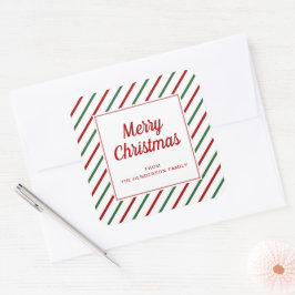 Adesivo Quadrado Listras Vermelhas e Verdes Modernas Feliz Natal