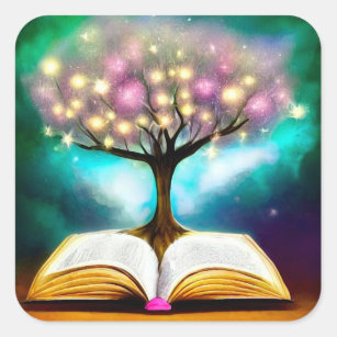 Adesivo Quadrado Lit Árvore e Abrir Livro