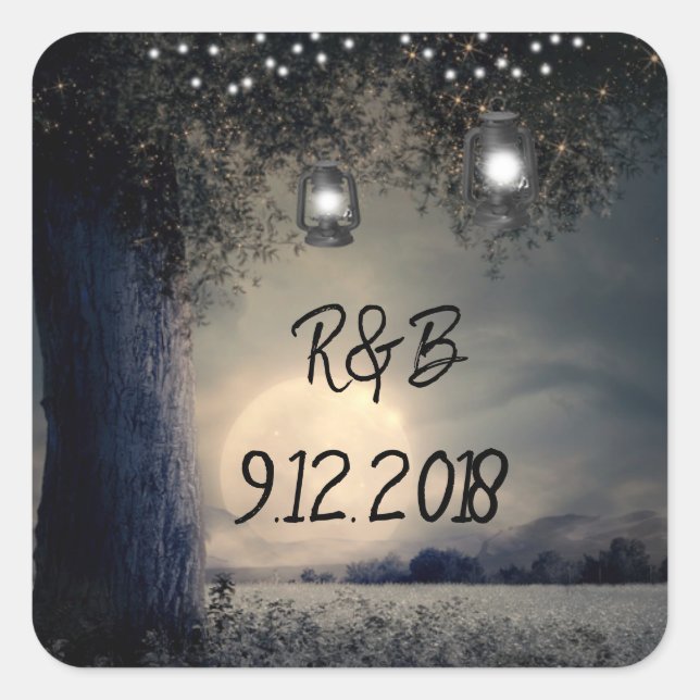 Adesivo Quadrado Lit up Lanterns Tree by Full Moon Weding (Frente)