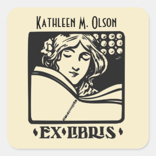 Adesivo Quadrado Literatura do Vintage, ex-libris