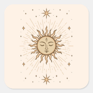 Adesivo Quadrado Litha Celestial Sun Face Summer Solstice Art