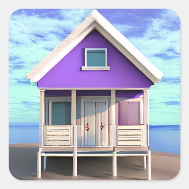 Adesivo Quadrado Little Beach Shack na areia (Frente)