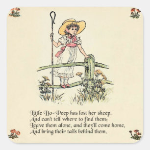 Adesivo Quadrado Little Bo-Peep: Clássico Kate Greenaway Berçário