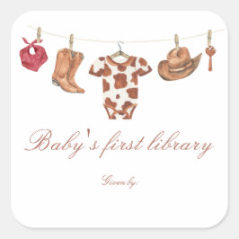 Adesivo Quadrado Little Cowboy Baby shower - baby's first library