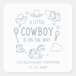 Adesivo Quadrado Little Cowboy Boy Baby Shower