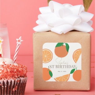 Adesivo Quadrado Little Cutie Modern Orange Birthday