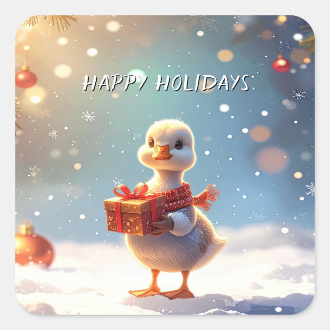 Adesivo Quadrado Little Duck Christmas Holiday Sticker (Frente)