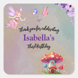 Adesivo Quadrado Little Fairy Mushroom House Butterflies Any Age