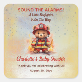 Adesivo Quadrado Little Firefighter Teddy Bear Baby Shower 
