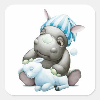Adesivo Quadrado Little G, o Bebê Rhino Sticker