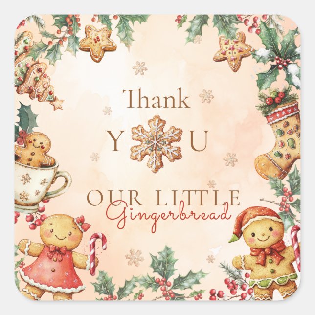Adesivo Quadrado Little Gingerbread Birthday Christmas Thank you  (Frente)