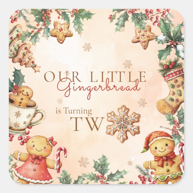 Adesivo Quadrado Little Gingerbread Christmas 2nd Birthday (Frente)