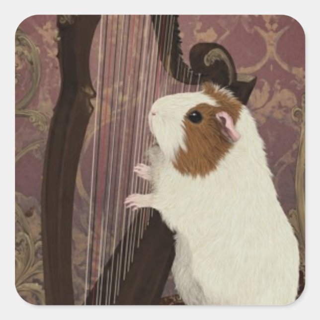 Adesivo Quadrado Little Harpist Guinea Pig Sticker (Frente)