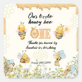 Adesivo Quadrado Little Honey To Bee One Wildflower 1st Birthday