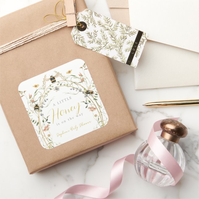 Adesivo Quadrado Little Honey Wildflower Bee Baby Shower (Presentear)