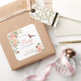Adesivo Quadrado Little Lady Ladybug Roses Girl Baby Shower
