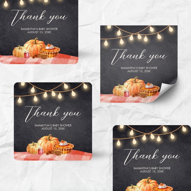 Adesivo Quadrado Little Pumpkin Autumn Picnic Baby Shower (Pumpkin Fall Baby Shower Square Sticker)