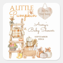 Adesivo Quadrado Little Pumpkin Fall Locally Grown Baby Shower