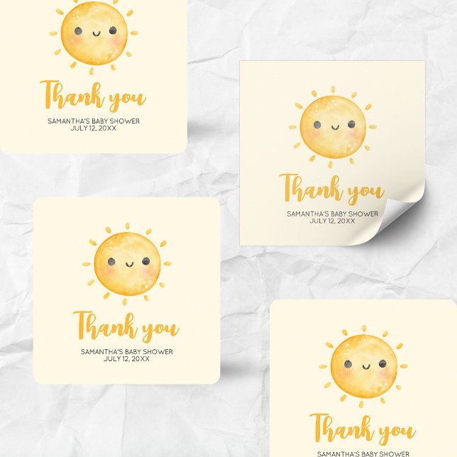 Adesivo Quadrado Little Ray of Sunshine Baby Shower (Little Ray of Sunshine Boho Baby Shower Square Sticker )